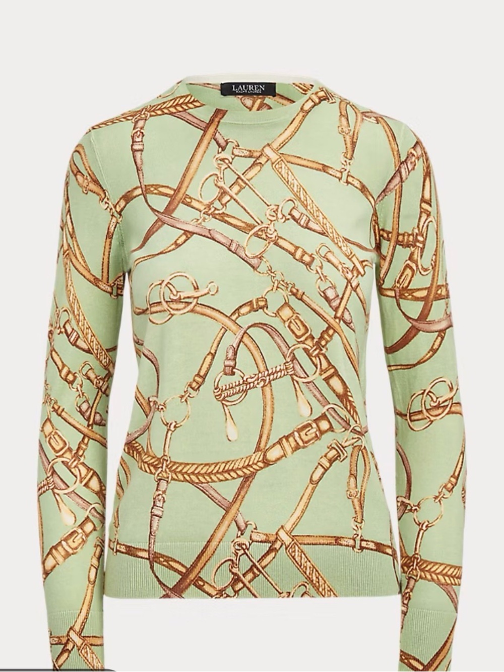 Lauren Ralph Lauren Mint Green Equestrian-Print Crewneck Sweater